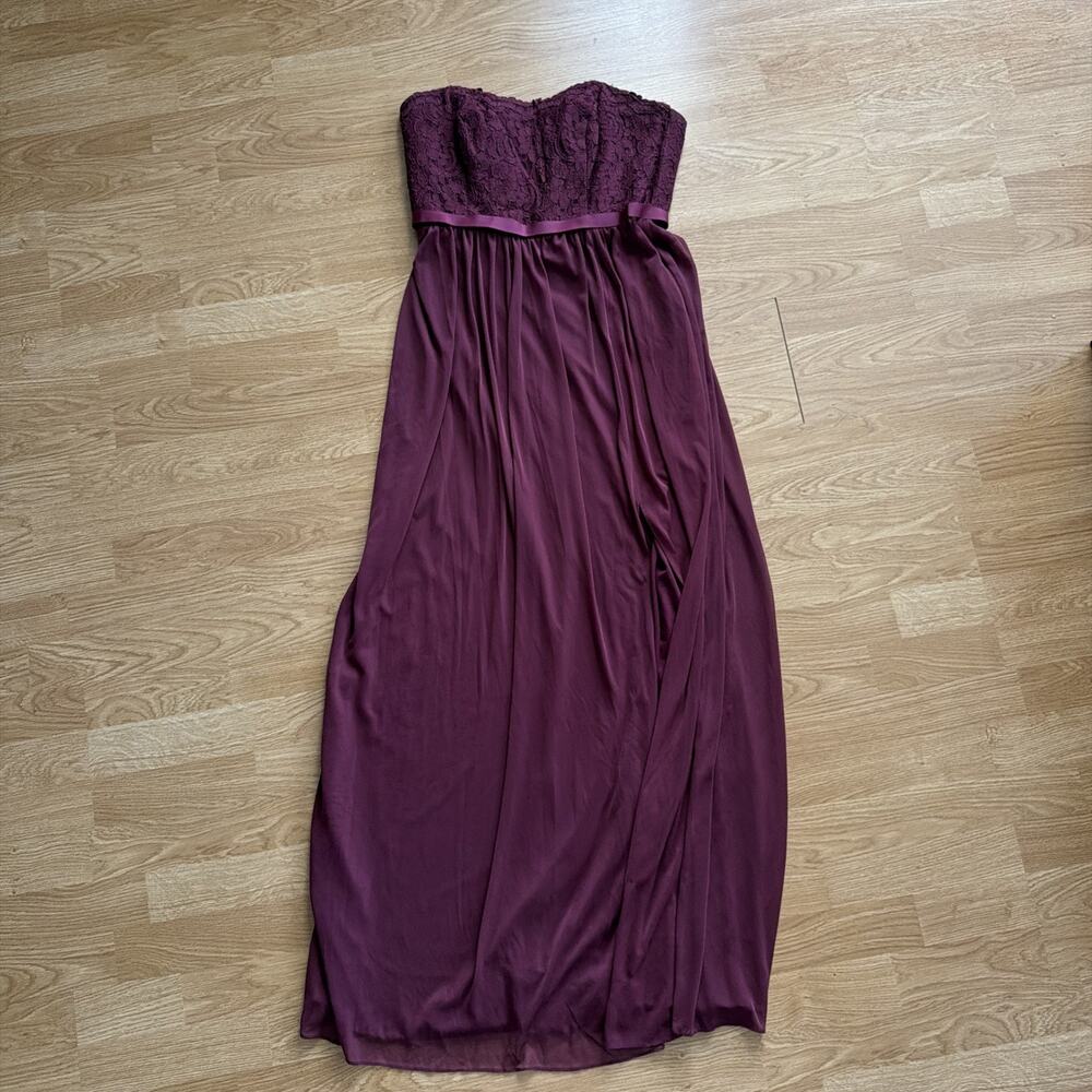 David's Bridal Formal Red Burgundy Gown Size 10 Strapless Maxi